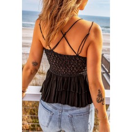 Black Laced Ruffled Hem Tank Black Laced Ruffled Hem Tank