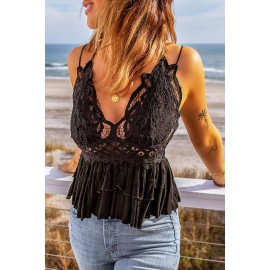 Black Laced Ruffled Hem Tank Black Laced Ruffled Hem Tank