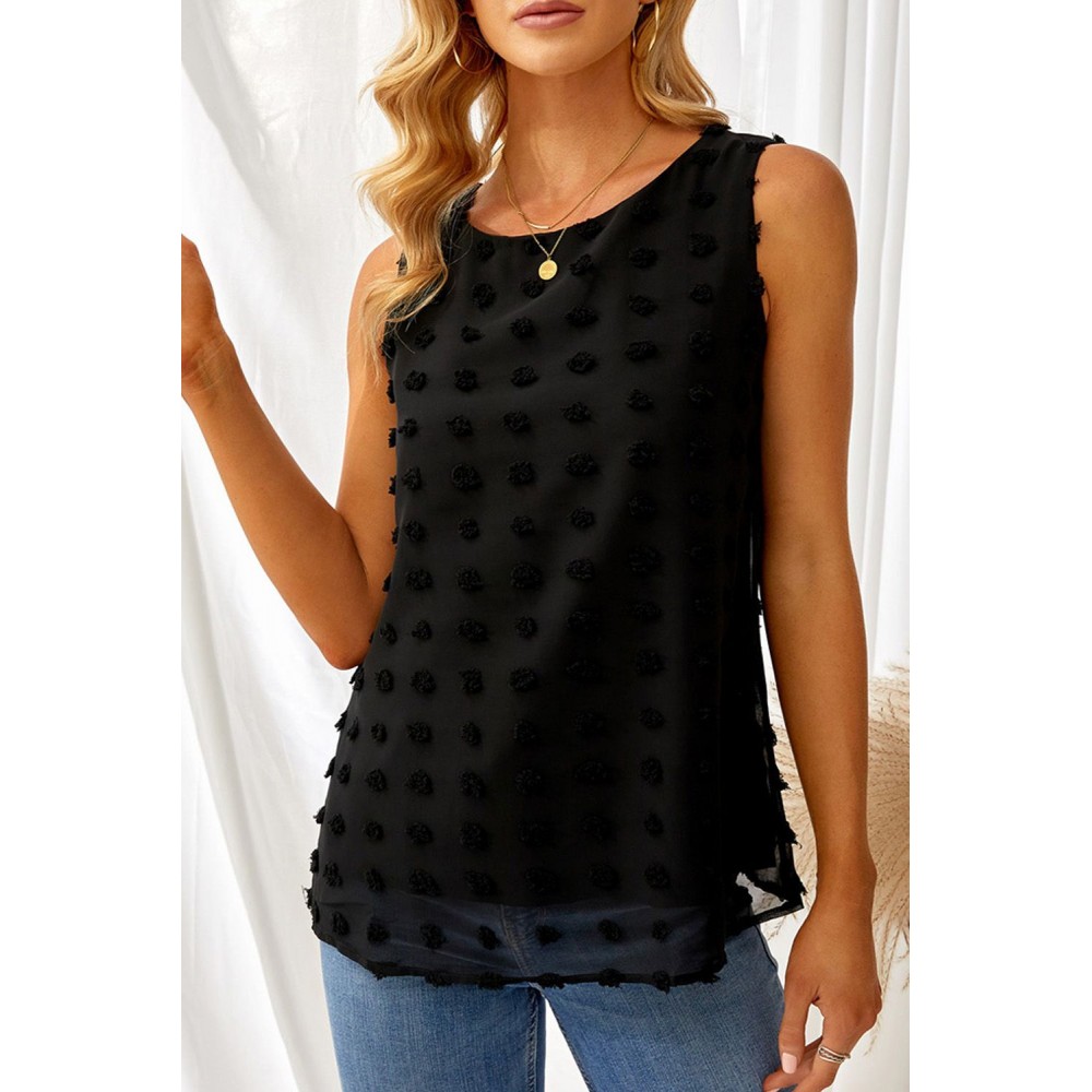 Black Crew Neck Swiss Dot Tank Black Crew Neck Swiss Dot Tank