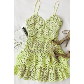 Yellow Sexy Ruffle V Neck A-line Mini Dress Yellow Sexy Ruffle V Neck A-line Mini Dress