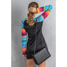 Letter Print Striped Pocket Long Sleeve Shift Mini Dress Letter Print Striped Pocket Long Sleeve Shift Mini Dress