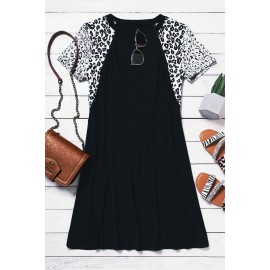 Leopard Splicing O-Neck Mini Dress Leopard Splicing O-Neck Mini Dress