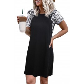 Leopard Splicing O-Neck Mini Dress Leopard Splicing O-Neck Mini Dress