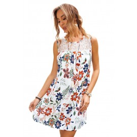 White Lace Splicing Floral Mini Dress White Lace Splicing Floral Mini Dress